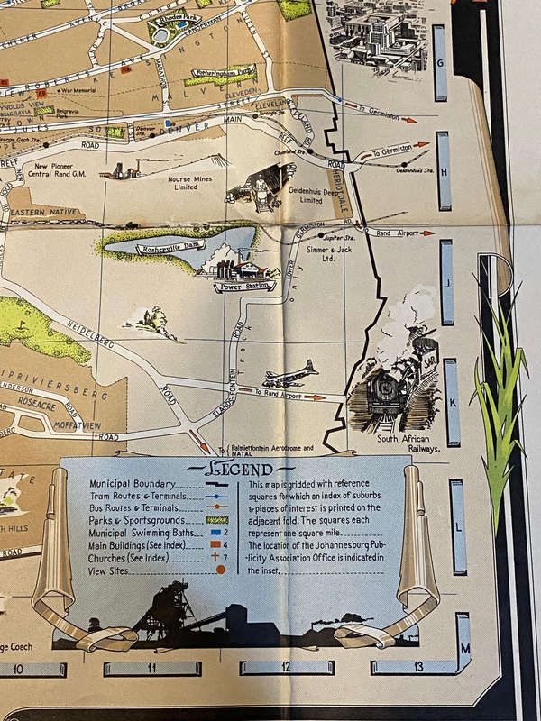 Tourist Map of Johannesburg 1948 Original