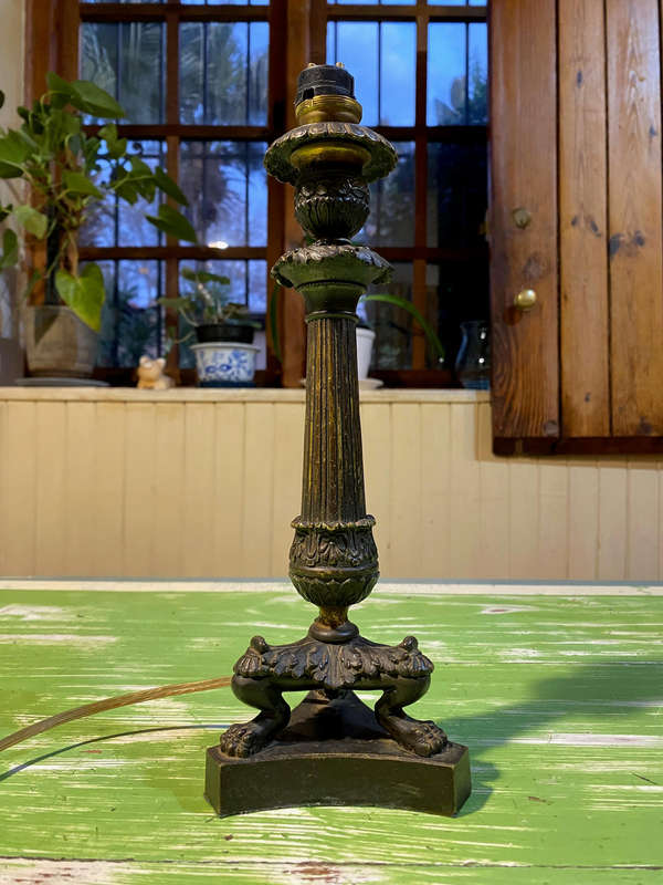 Solid Bronze Corinthian Pillared Candlestick Lamp Conversion Base, circa 1840
