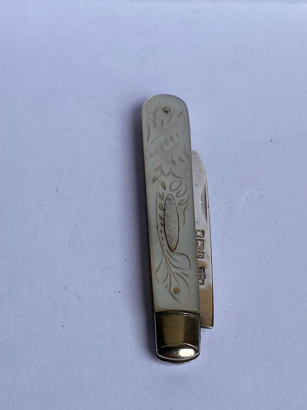 Antique Sterling Silver and Mother of Pearl Fruit Knife, Silver Penknife.