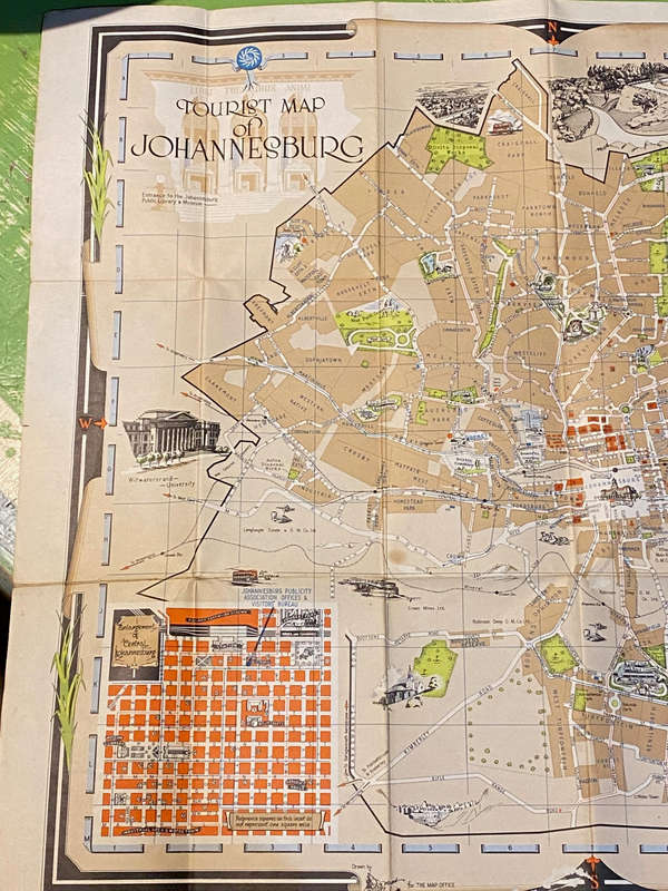 Tourist Map of Johannesburg 1948 Original