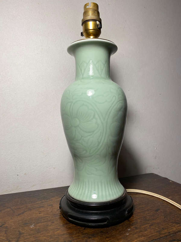 Antique Chinese Celadon Porcelain Table Lamp