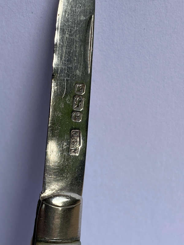 Antique Sterling Silver and Mother of Pearl Fruit Knife, Silver Penknife.