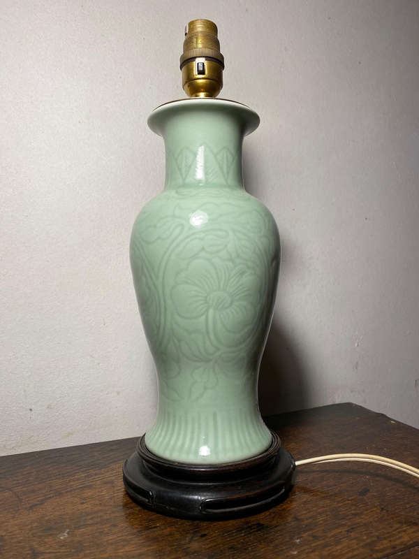 Antique Chinese Celadon Porcelain Table Lamp