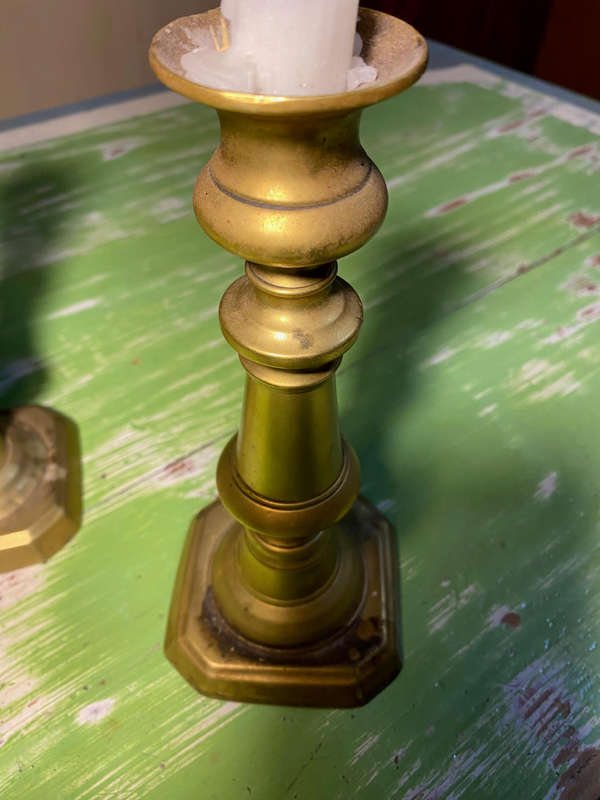 Pair Of Antique Victorian Solid Brass Candlestick/Candleholder
