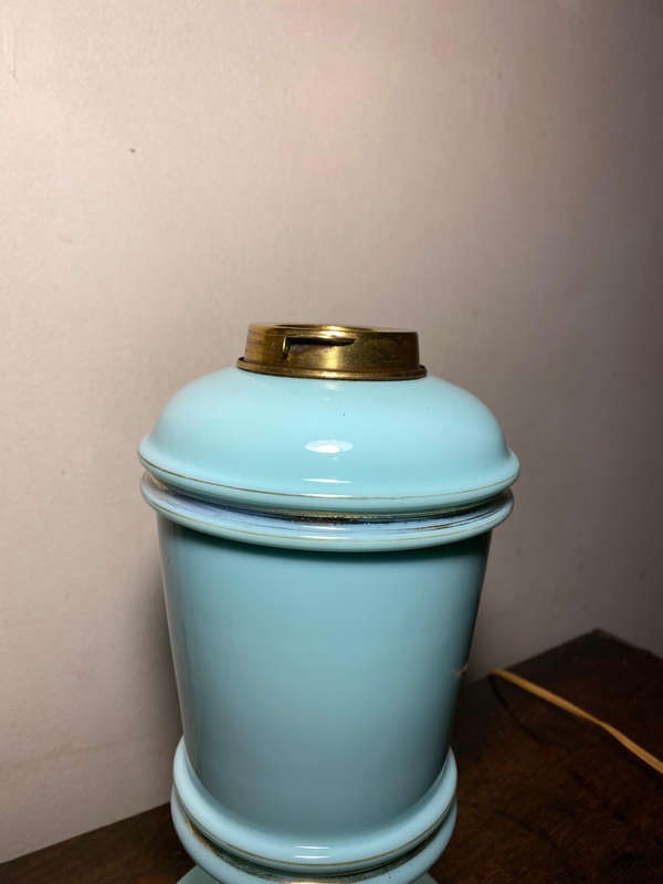 Hinks no.2 Duplex Blue Opaline Oil Lamp/Vase 1800's Electrified
