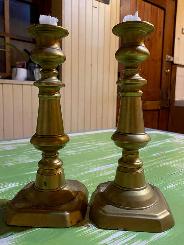 Pair Of Antique Victorian Solid Brass Candlestick/Candleholder