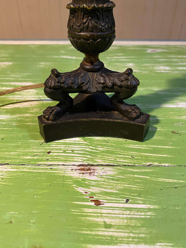 Solid Bronze Corinthian Pillared Candlestick Lamp Conversion Base, circa 1840