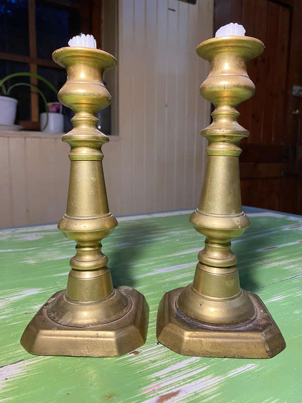 Pair Of Antique Victorian Solid Brass Candlestick/Candleholder