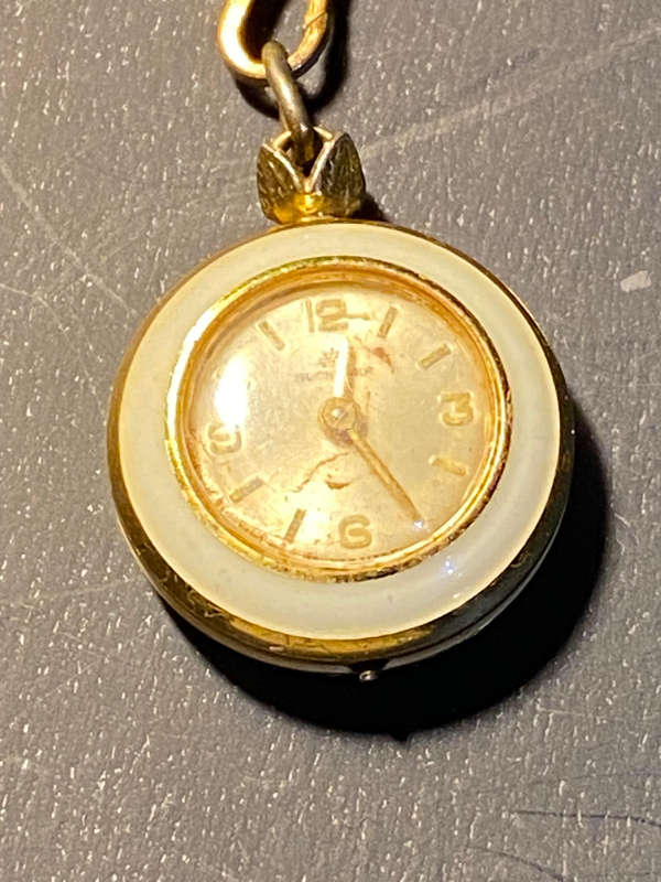 BUCHERER vintage Pendant Necklace Watch Swiss Mechanical, Floral Back