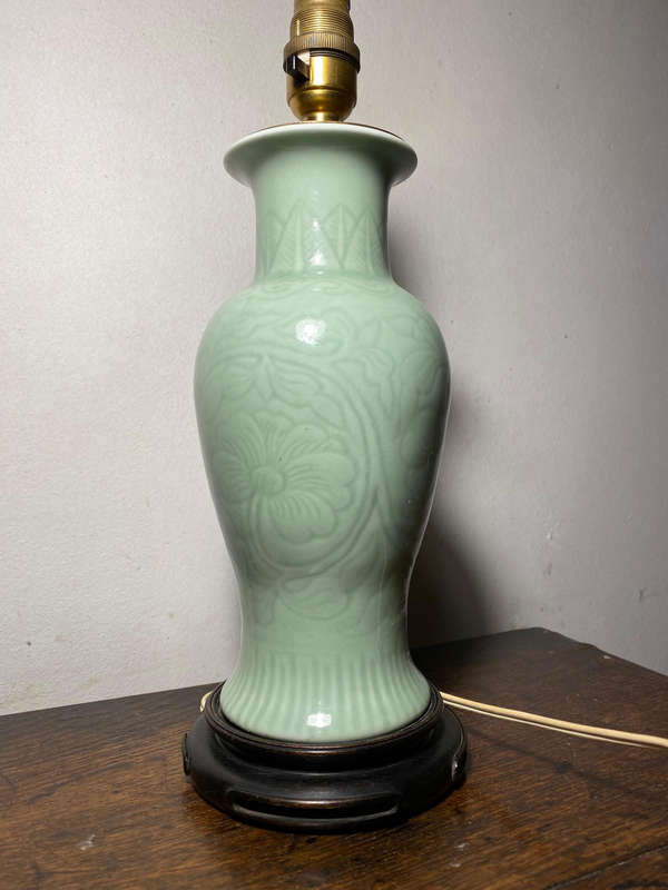 Antique Chinese Celadon Porcelain Table Lamp