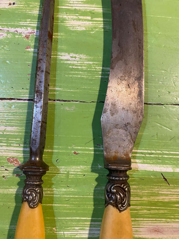Antique bone handle carving knife and sharpening stick