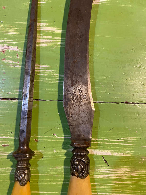 Antique bone handle carving knife and sharpening stick