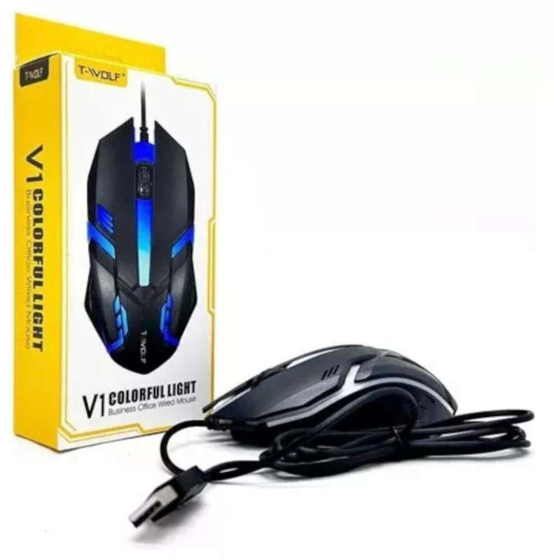 T-WOLF V1 Wired Office Gaming Mouse Colorful Light Ergonomic Comfortable