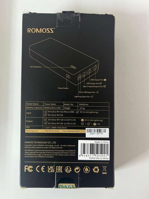 Romoss Sense 8+ 30000MAH QC Type- C Power Bank
