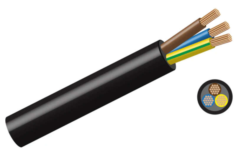 4MM 3CORE ROUND BLACK WIRE ROLL