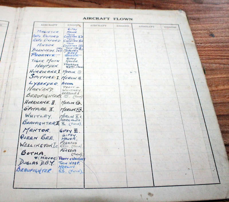 WW2 RAF pilot's log book