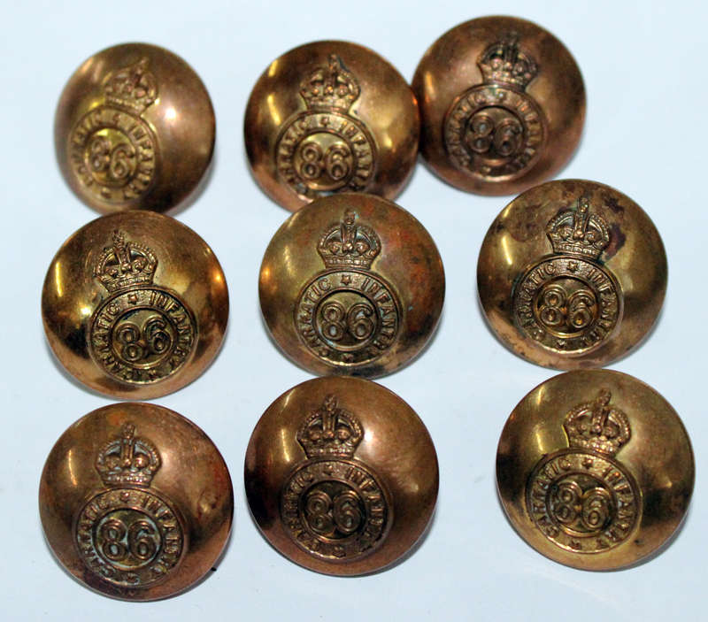 86th Carnatic Infantry buttons x9
