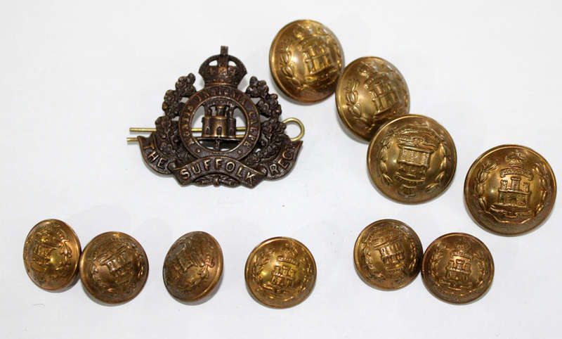 Suffolk Regiment Cap badge and buttons