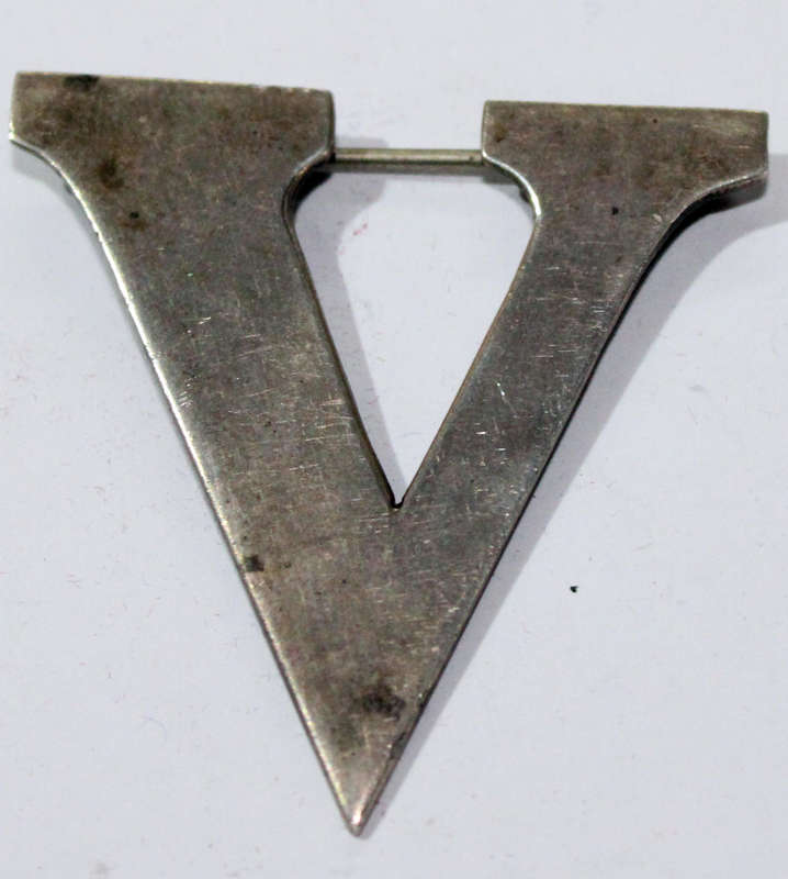 Sterling Silver V for victory badge
