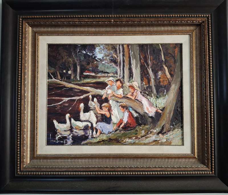 CORNE' WEIDEMAN - "WOMAN FEEDING GEESE" 600mmx400mm