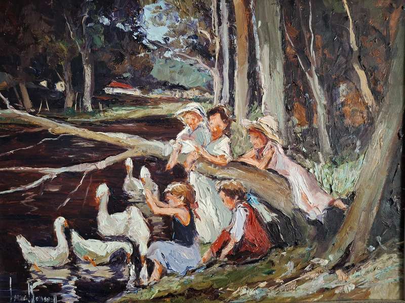 CORNE' WEIDEMAN - "WOMAN FEEDING GEESE" 600mmx400mm