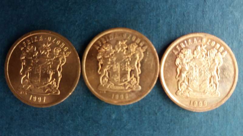 South Africa 1997, 1998 & 1999 5c * 3 x coins* Condition AU/UNC