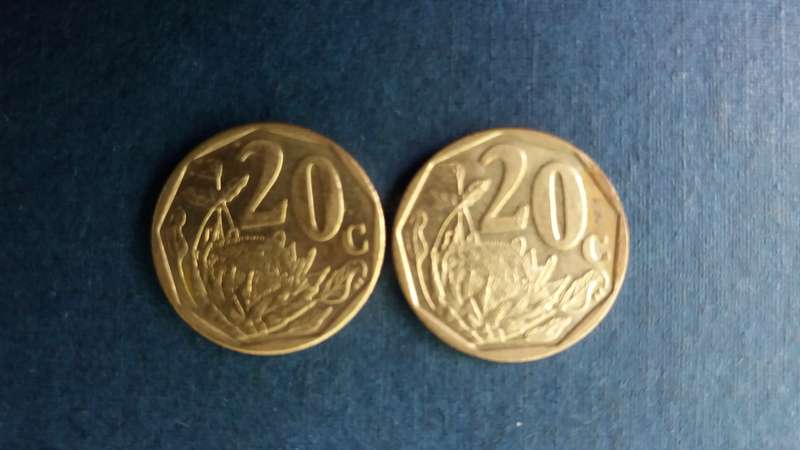 South Africa 2019 & 2020 20 cent * 2 x coins*  Condition AU/UNC