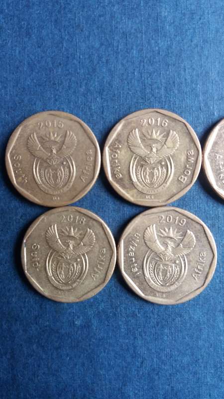 South Africa 2015, 2016, 2017, 2018 & 2019 20 cent * 5 x coins*