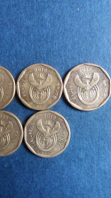 South Africa 2015, 2016, 2017, 2018 & 2019 20 cent * 5 x coins*