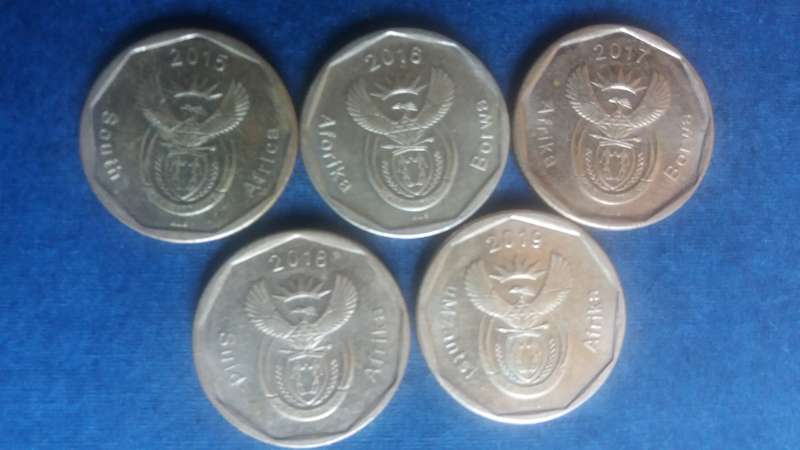 South Africa 2015, 2016, 2017, 2018 & 2019 20 cent * 5 x coins*