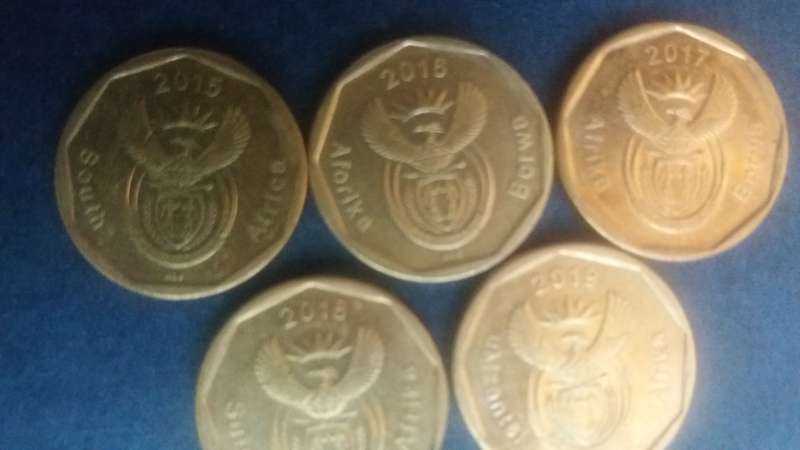 South Africa 2015, 2016, 2017, 2018 & 2019 20 cent * 5 x coins*