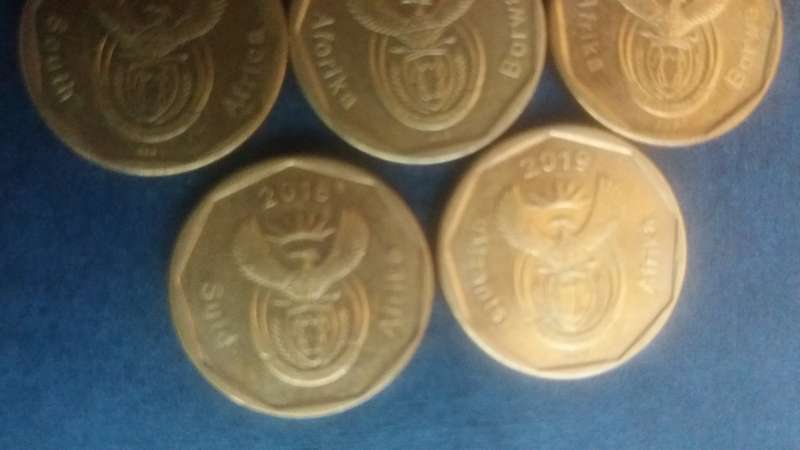 South Africa 2015, 2016, 2017, 2018 & 2019 20 cent * 5 x coins*
