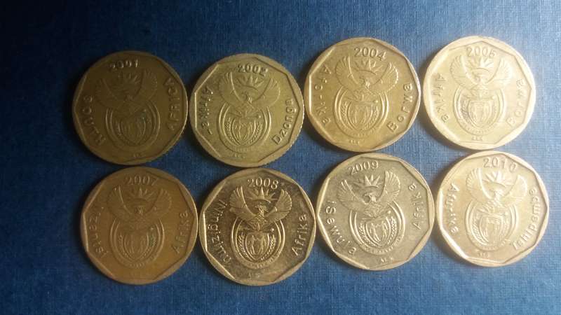 South Africa 2001, 2002, 2004, 2005, 2007, 2008, 2009 & 2010 10 cent * 8 x coins * Condition AU/UNC