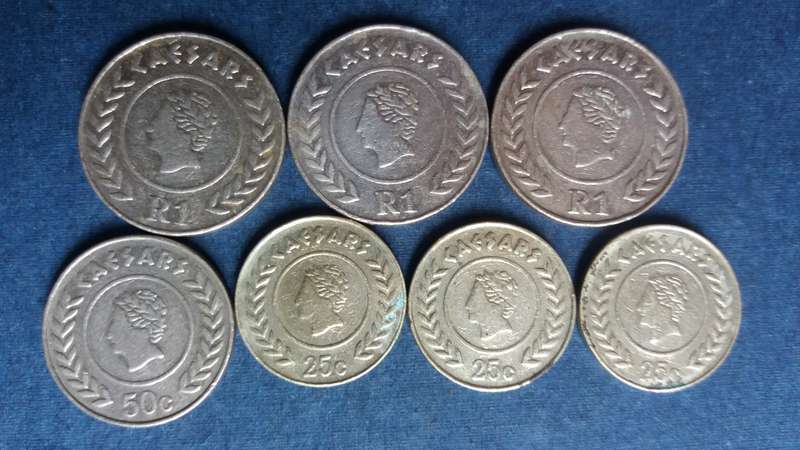Caesars Casino Token - Gauteng  3 x R1, 1 x 50 cent & 3 x 25 cent