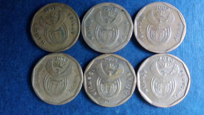 South Africa 2001, 2005, 2007, 2008, 2009 & 2010 10 cent * 6 x coins*