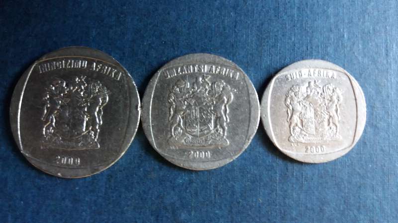 South Africa 2000 R5, R2 & R1 * Old Coat of Arms* Difficult to find