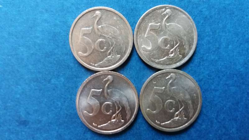 South Africa 2002, 2003, 2004 & 2005 5 cent * 4 x coins*
