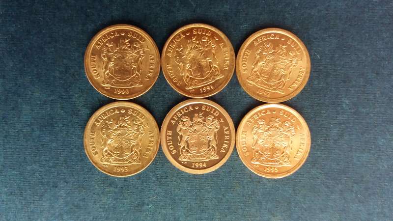 South Africa 1990, 1991, 1992, 1993, 1994, 1995  1 cent * 6 x coins* Condition AU