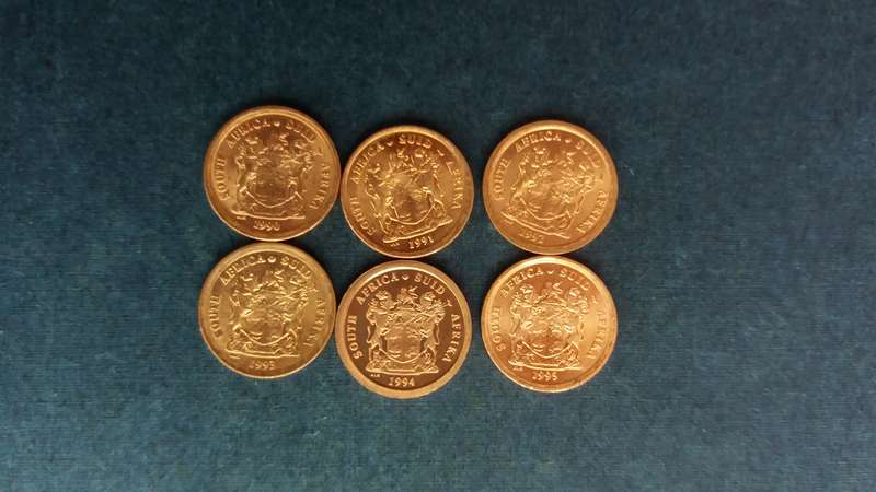 South Africa 1990, 1991, 1992, 1993, 1994, 1995  1 cent * 6 x coins* Condition AU