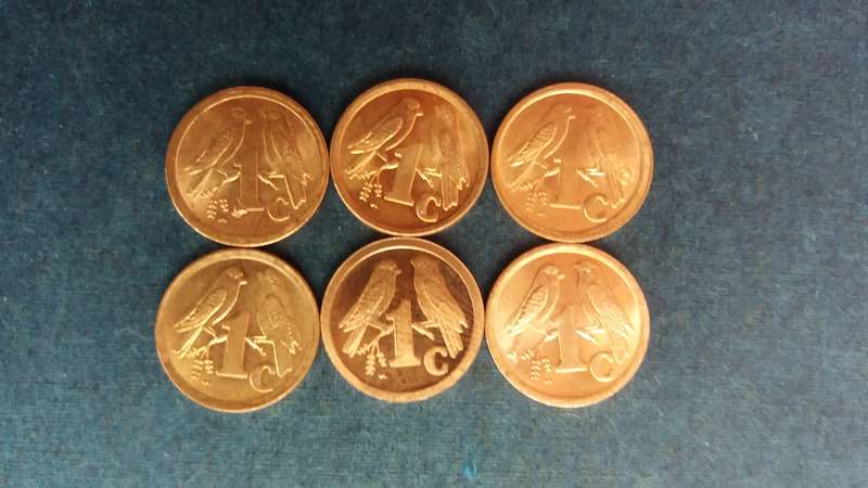 South Africa 1990, 1991, 1992, 1993, 1994, 1995  1 cent * 6 x coins* Condition AU