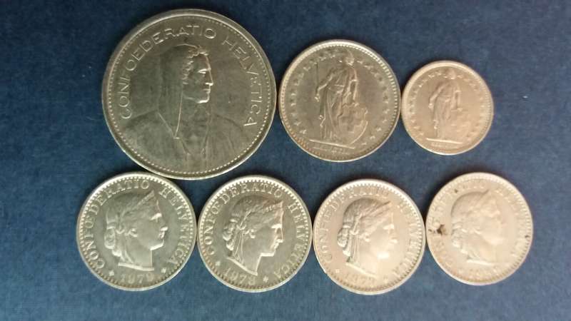 Lot of  Swiss Francs - 7 coins *7 Swiss Francs 30 rappens  R149,21