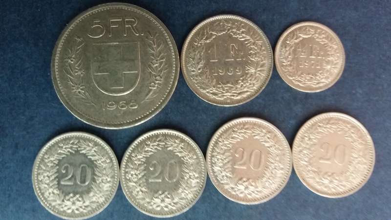 Lot of  Swiss Francs - 7 coins *7 Swiss Francs 30 rappens  R149,21