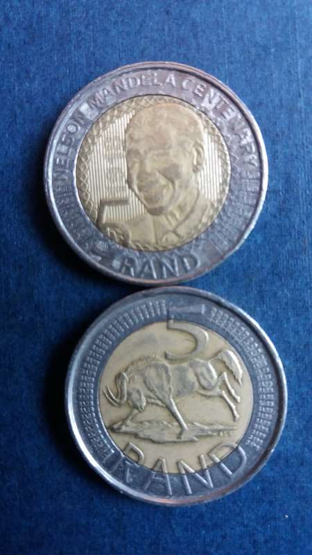 South Africa 2018 R5 - Mandela & Wildebeest * 2 x coins* Wildebeest coin is difficult to find