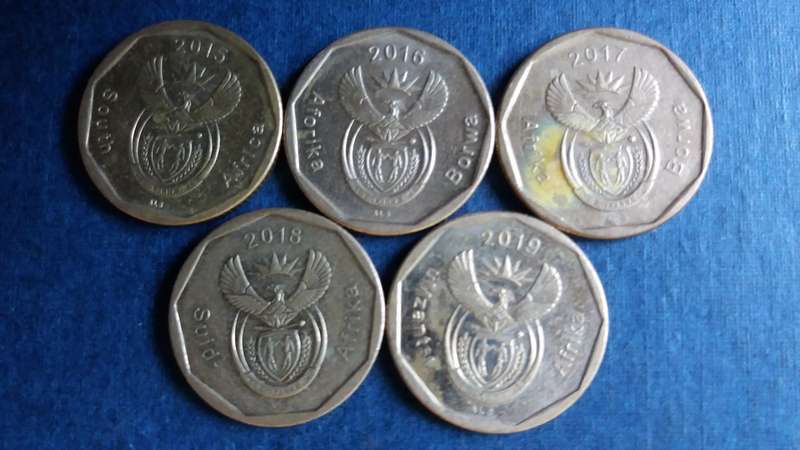 South Africa 2015, 2016, 2017, 2018 & 2019 20 cent * 5 x coins*