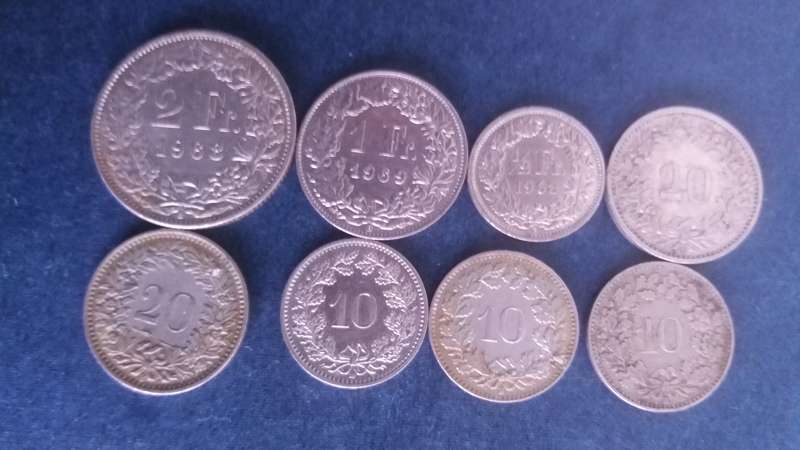 Swiss Franc lot * 4 Francs 20 Rappens  R95*