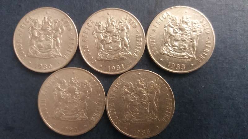 South Africa 1980, 1981, 1983, 1984 & 1986 50 Cent * 5 x Coins*