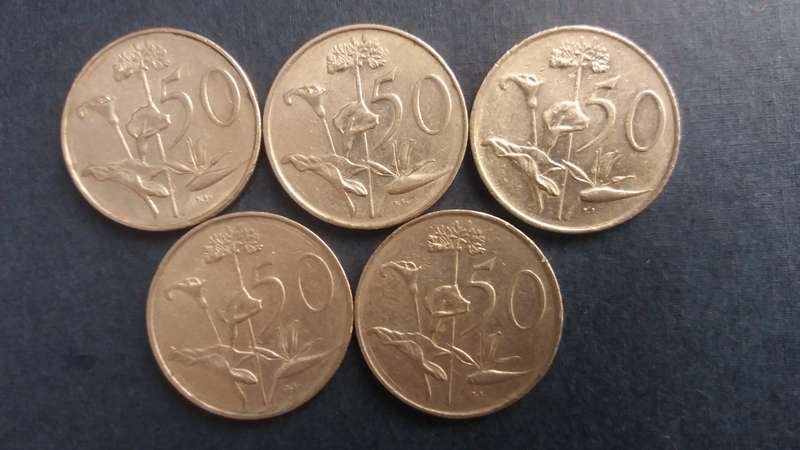 South Africa 1980, 1981, 1983, 1984 & 1986 50 Cent * 5 x Coins*