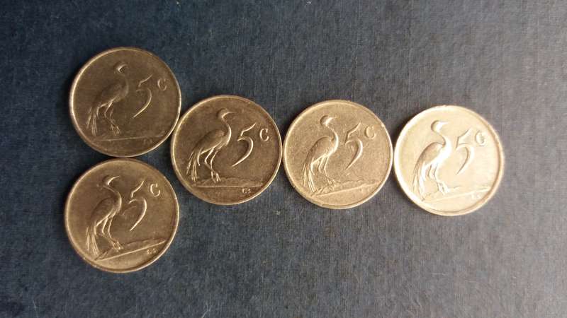 South Africa 2nd Decimal 5c * President Heads* 5 x coins