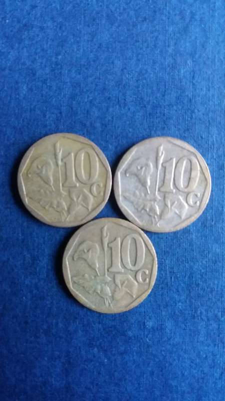 South Africa 2008, 2009 & 2010 10 cent * 3 x coins*