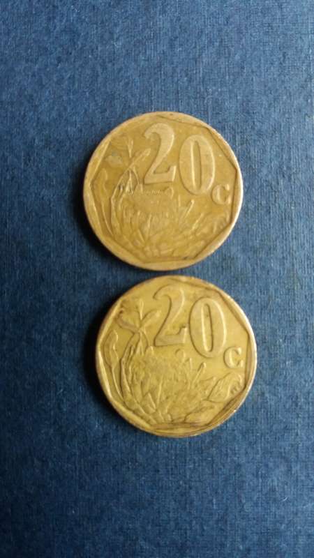 South Africa 2001 & 2005 20 cent * 2 x coins*